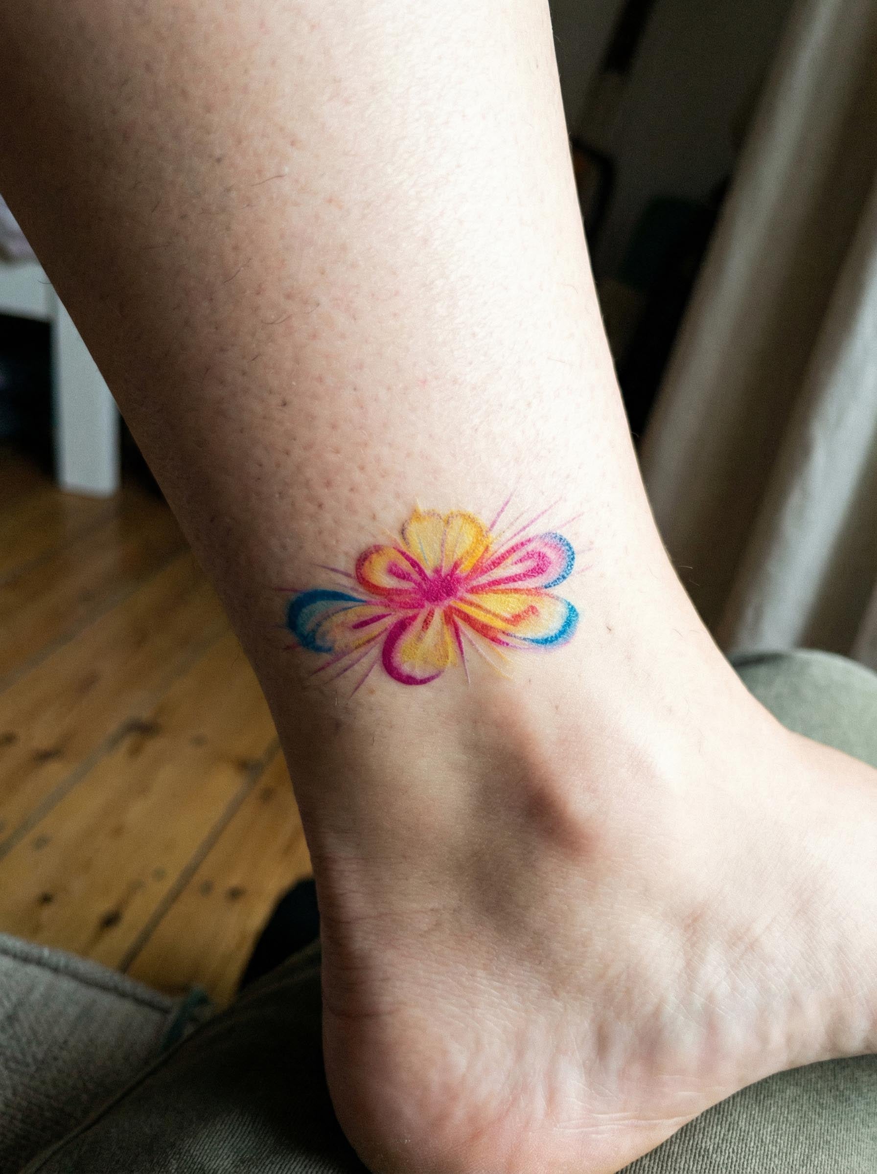  Gradient Flower Ankle Tattoo Real Shot