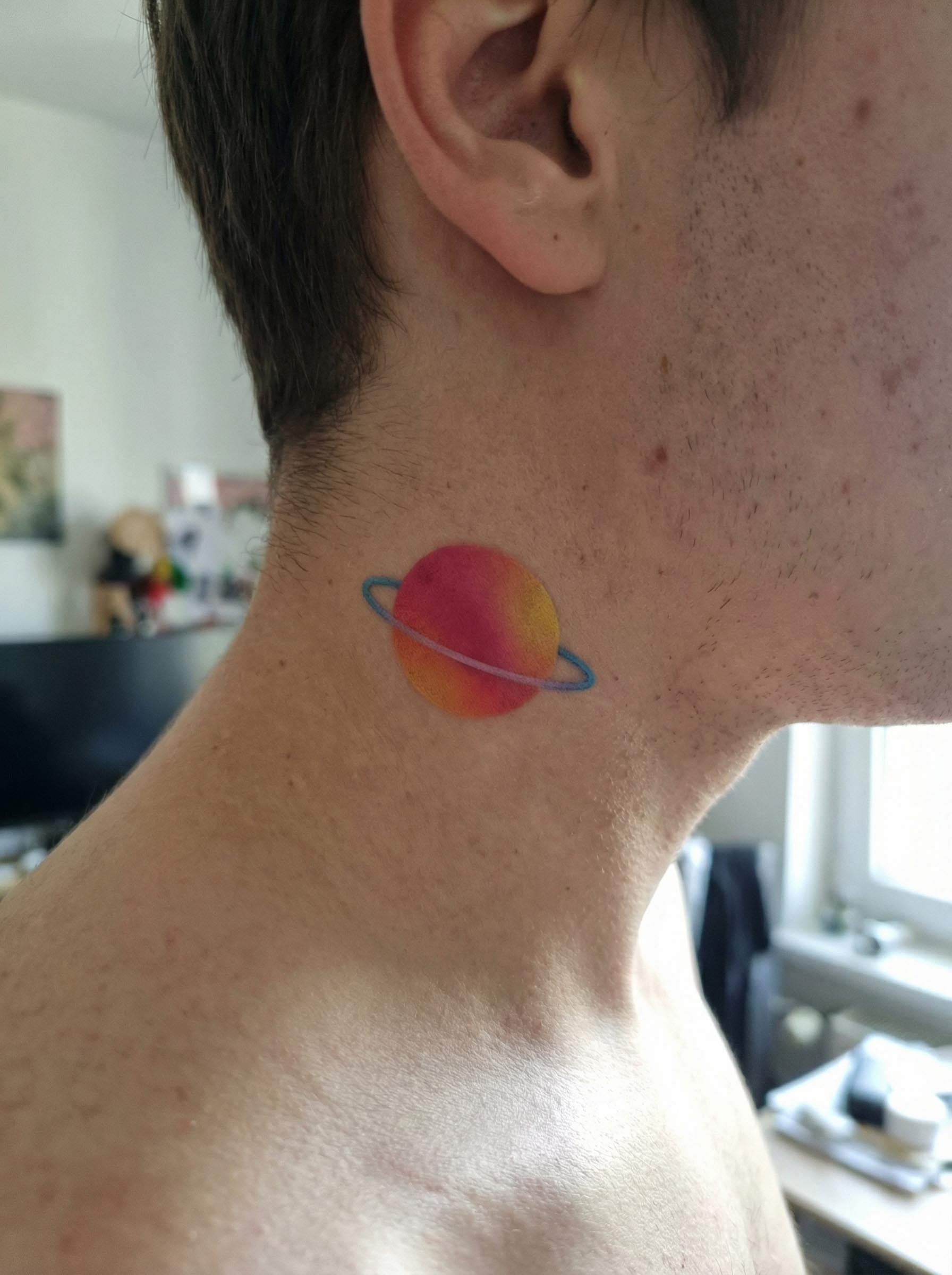  Gradient Planet Neck Tattoo Real Shot
