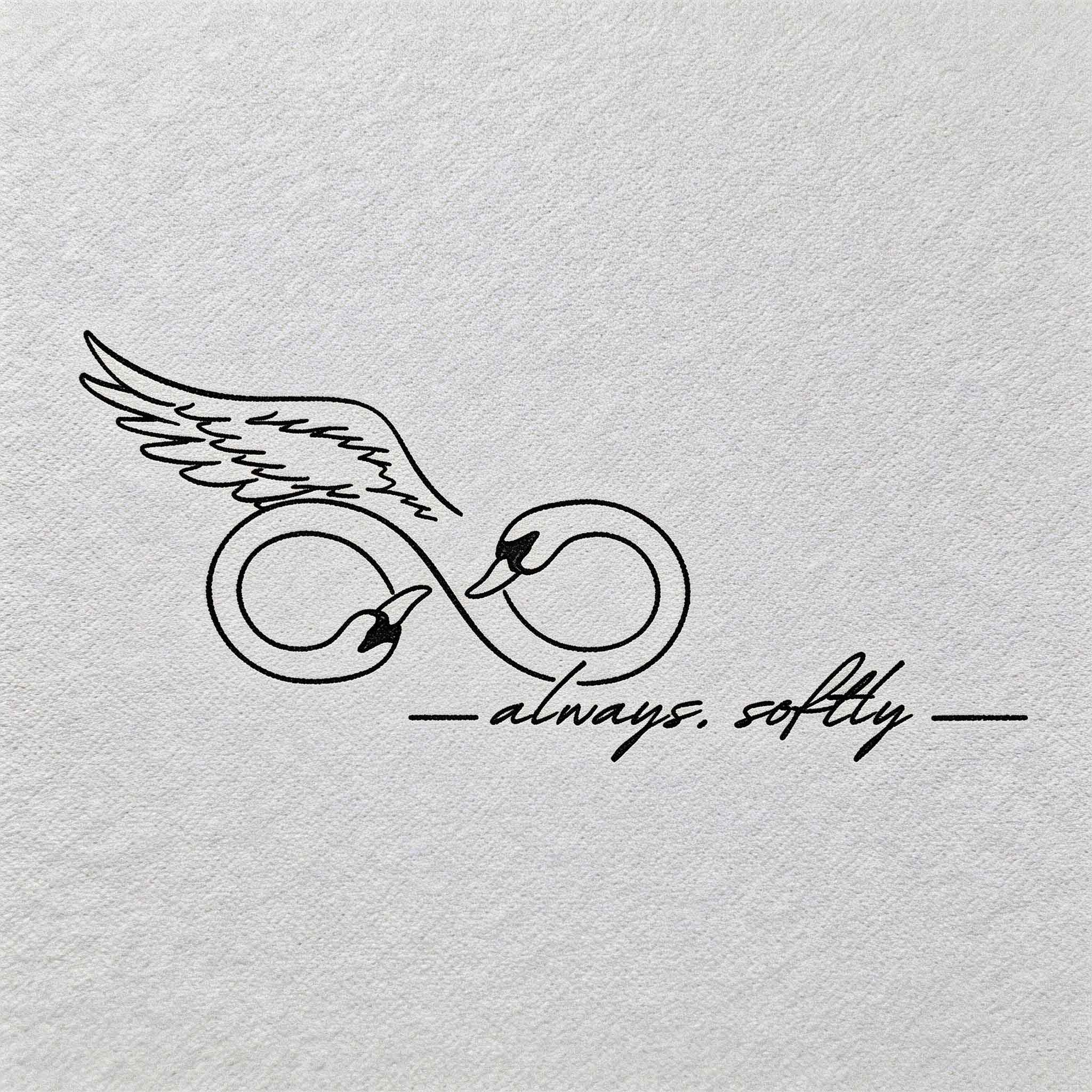 “always softly” swan infinity classic temporary tattoo design.