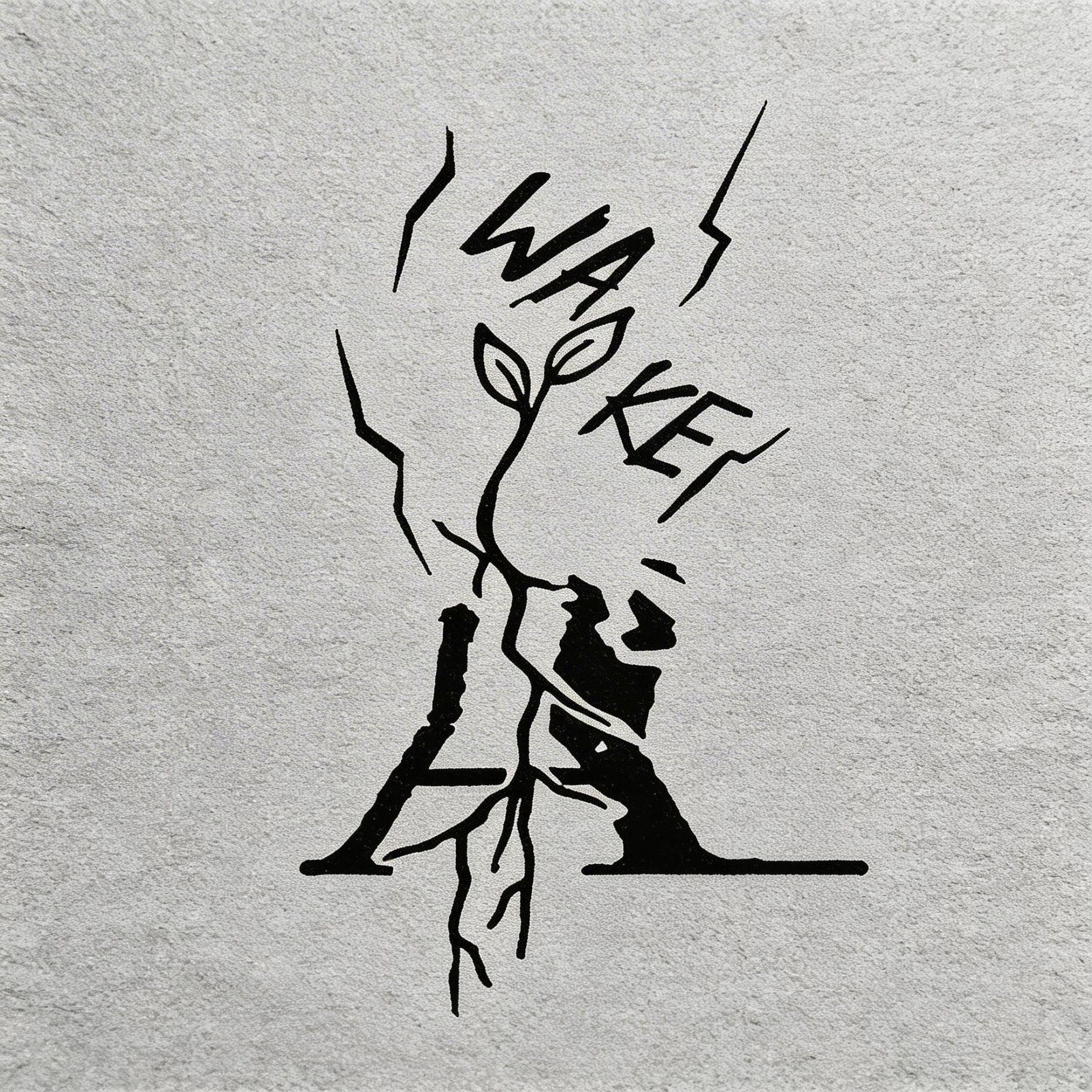 Awake growth herbal semi-permanent temporary tattoo with cracked line art and sprouting plant design