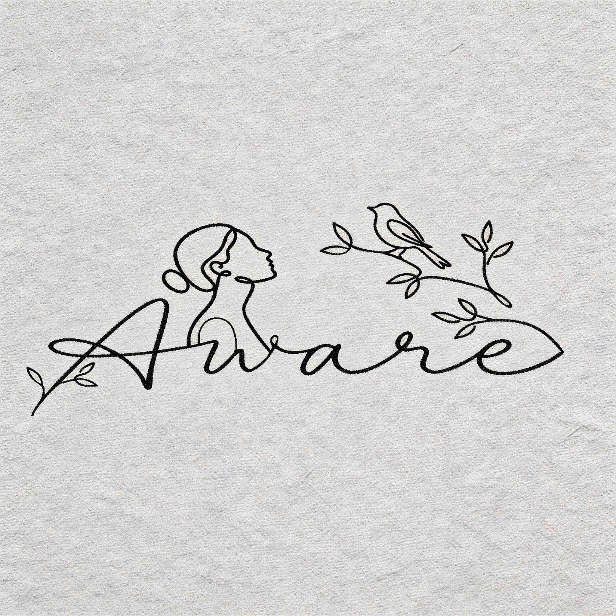 Aware botanical temporary tattoo with feminine line art and bird detail