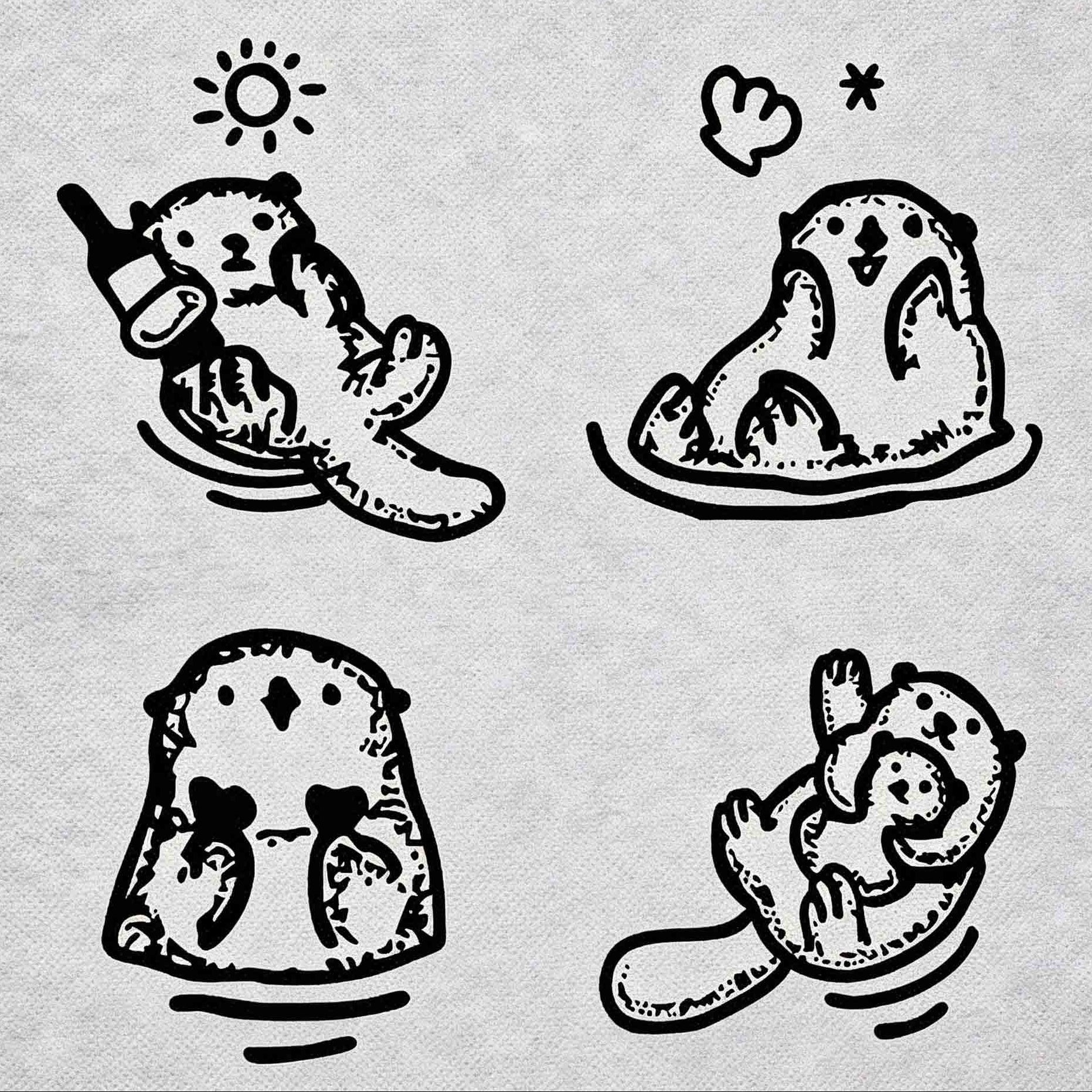 Herbal semi-permanent temporary tattoo with cute cartoon otter set design