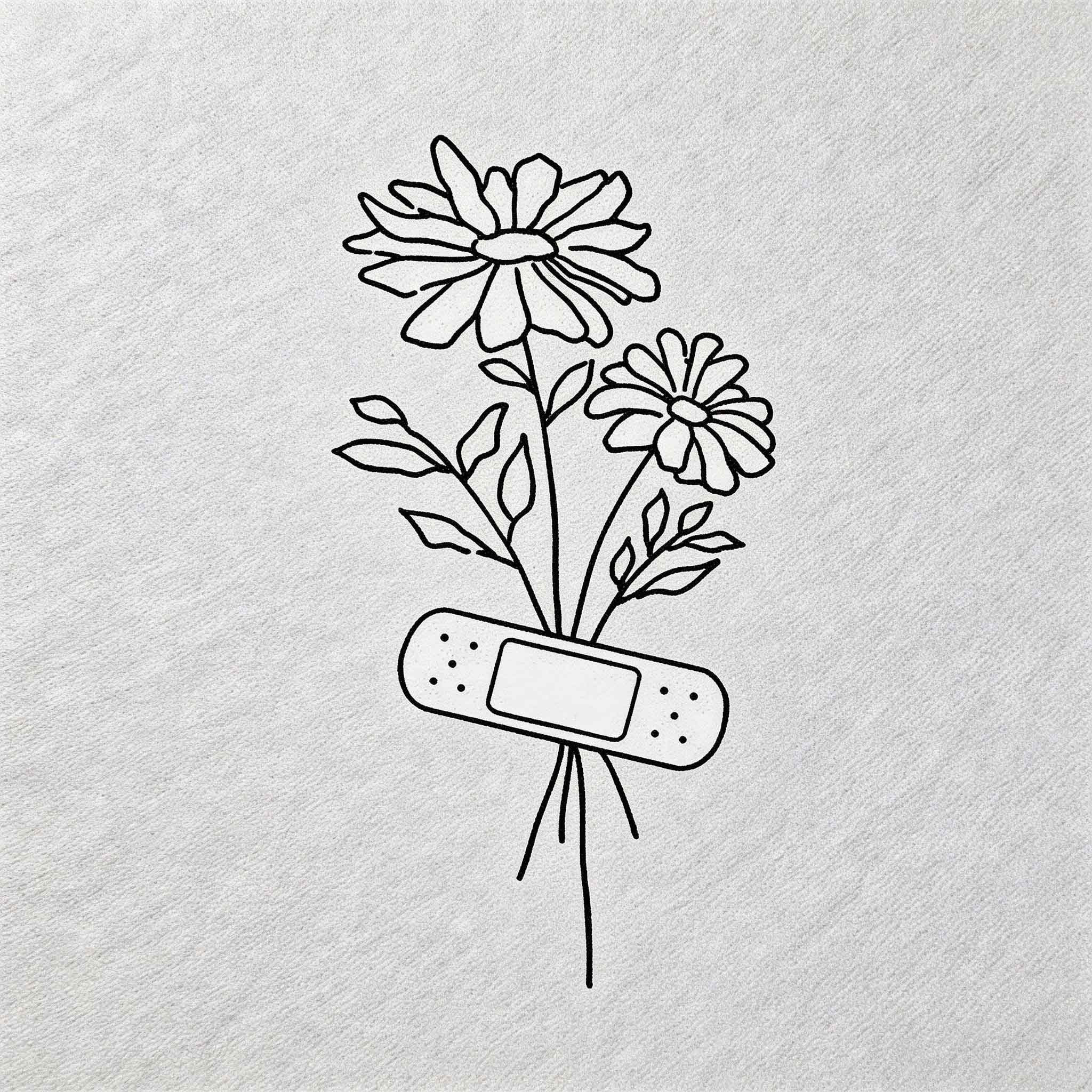 Daisy bouquet temporary tattoo with minimalist floral line artdesign