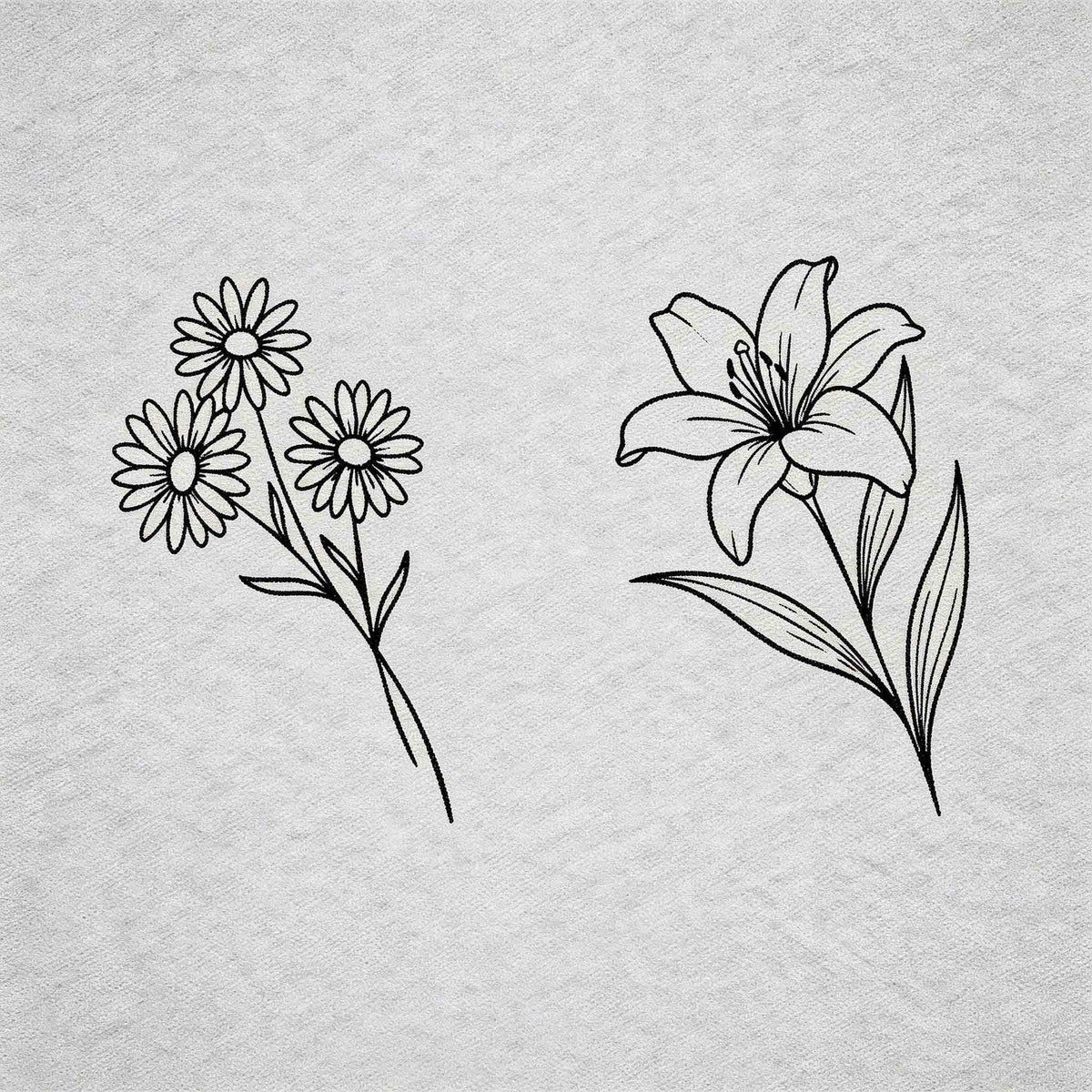 Daisy and lily botanical temporary tattoo