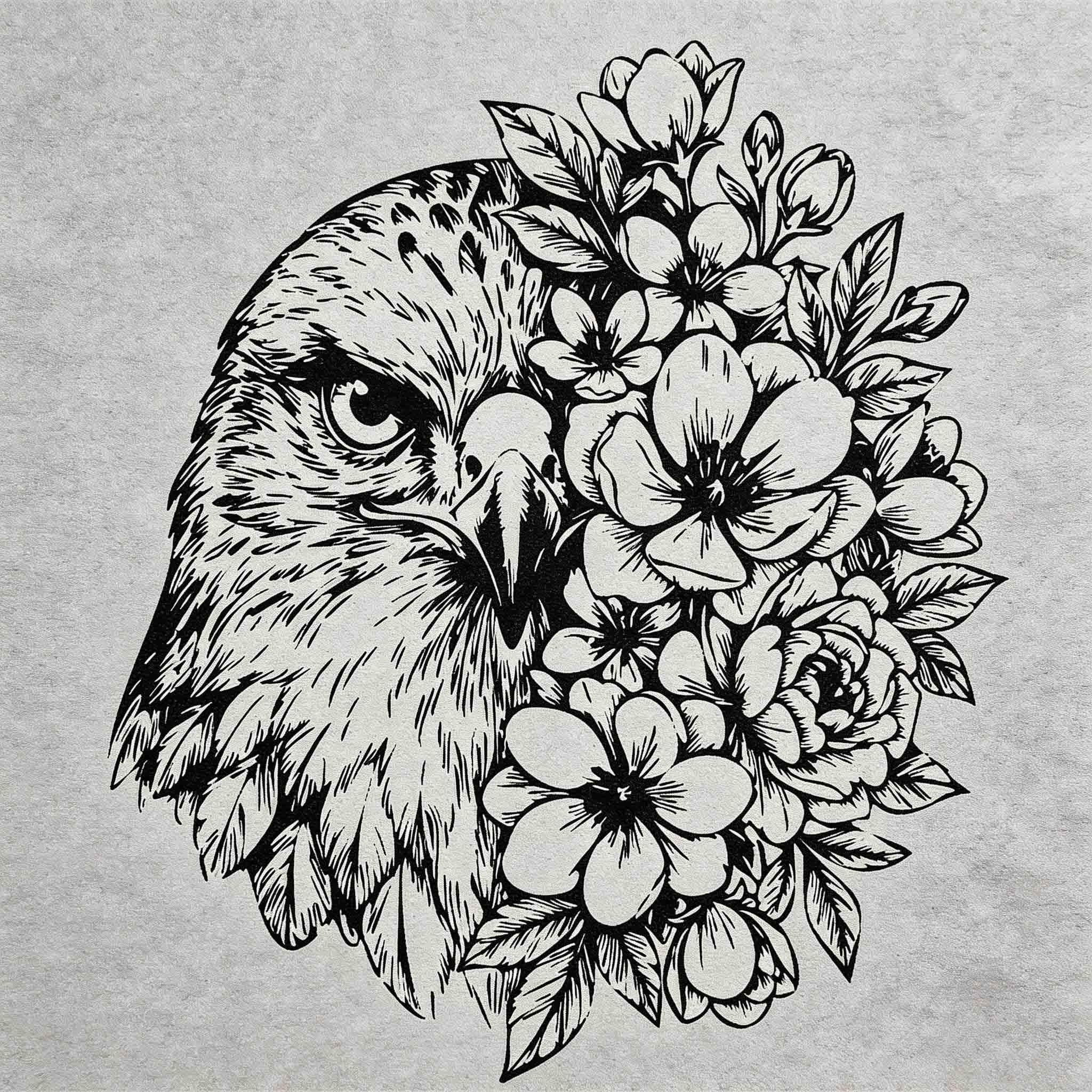 Eagle and floral temporary tattoo tattoo design.