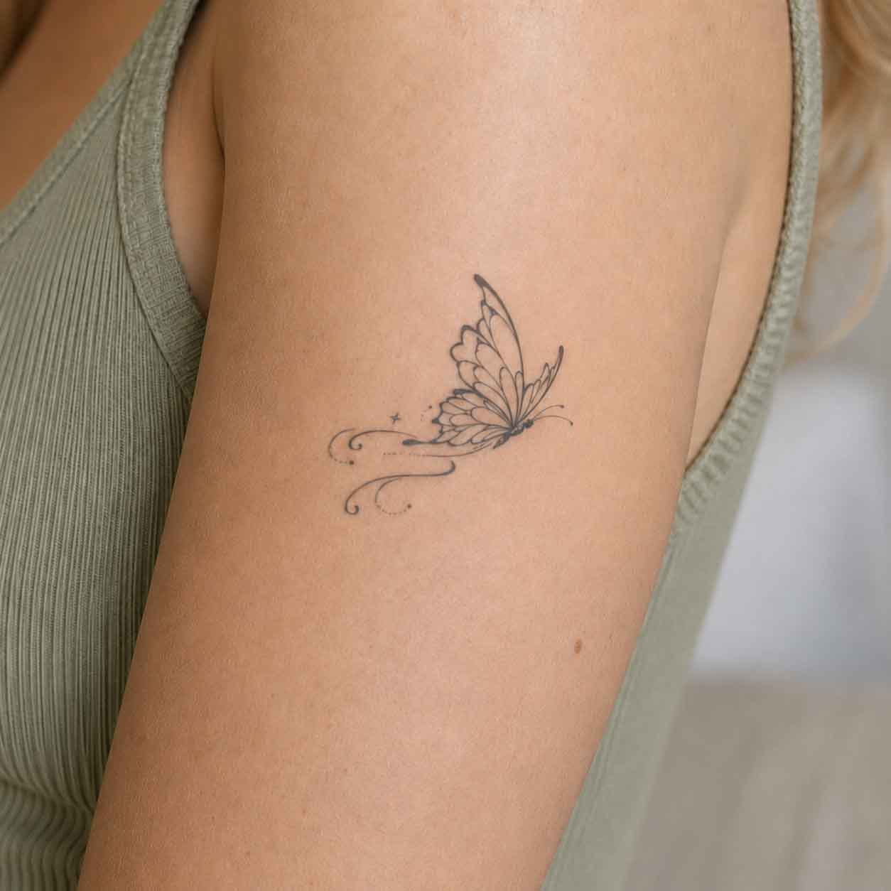 fine line temporary tattoos butterfly design applied on arm with soft minimalist styling