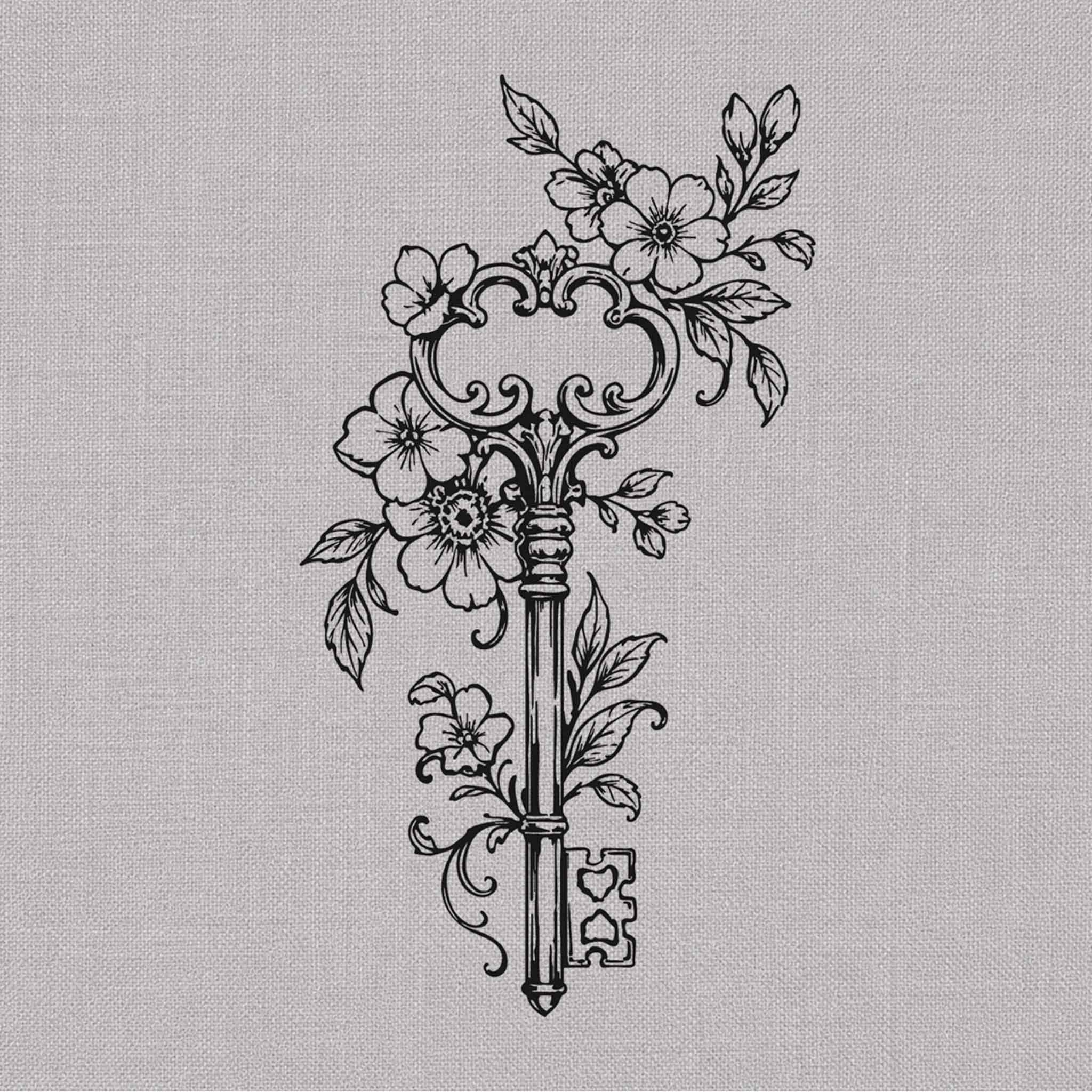 floral vintage key semi permanent tattoo design