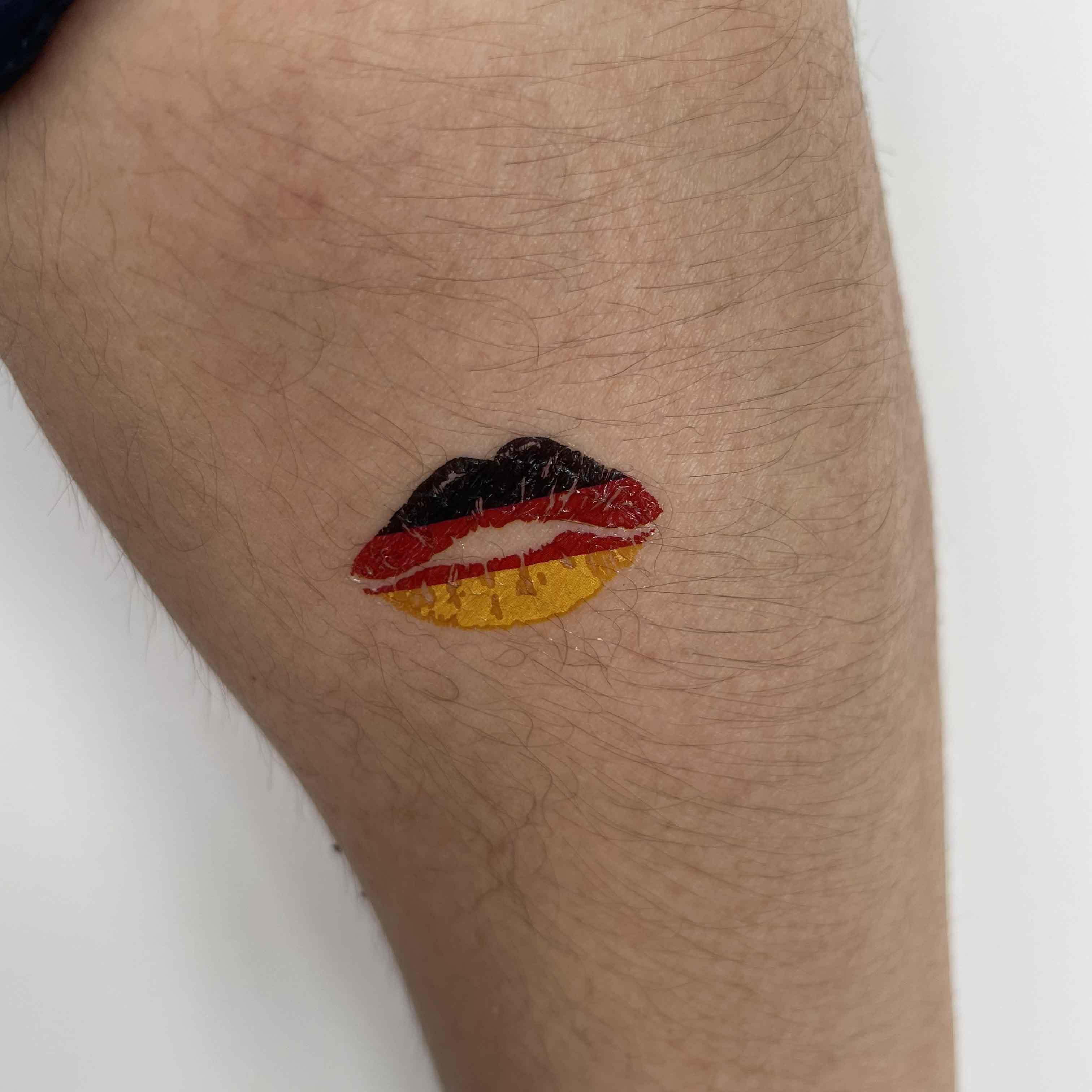 germany flag tattoo herbal semi permanent minimalist heart lips design DE europe football fan 2 week temporary tattoo plant based