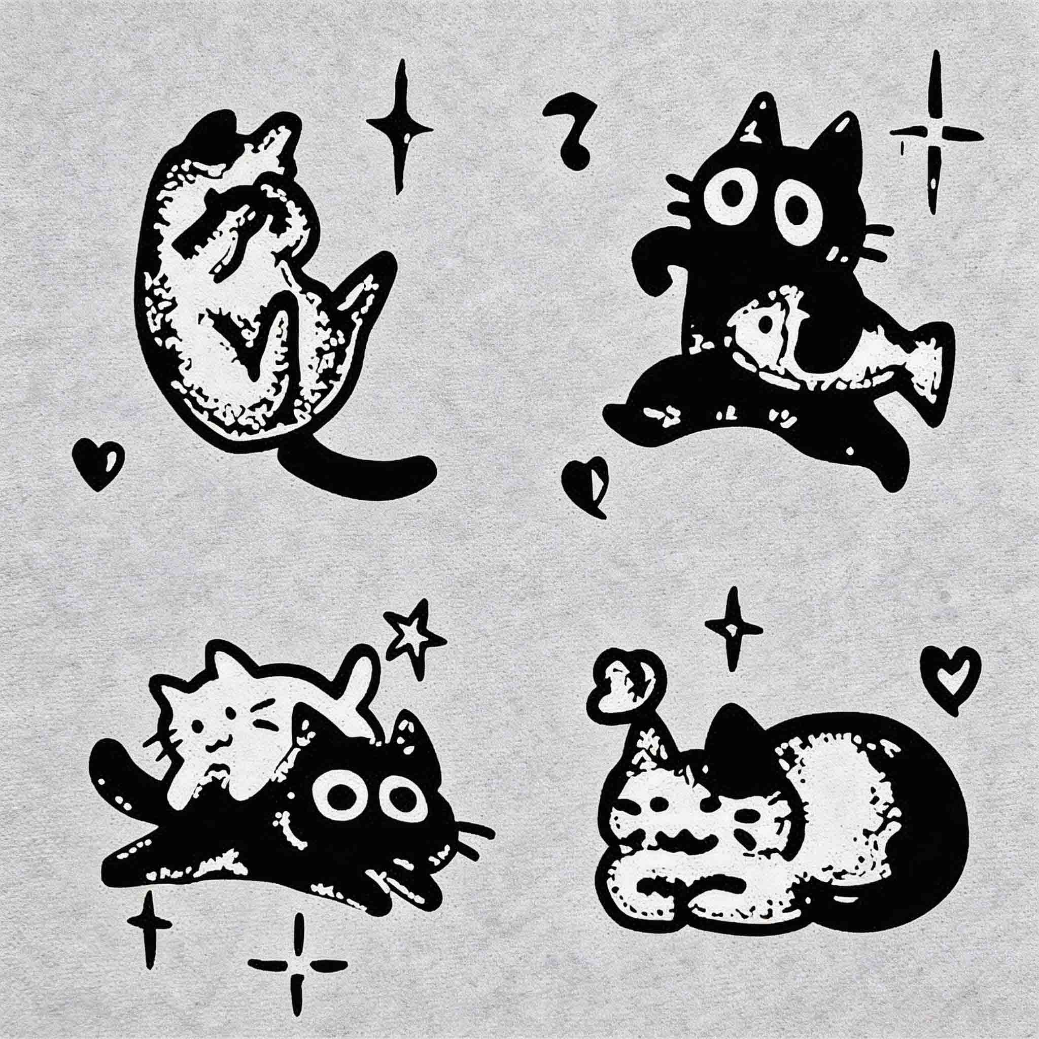 Cute cat set herbal semi-permanent temporary tattoo with playful cartoon illustrations