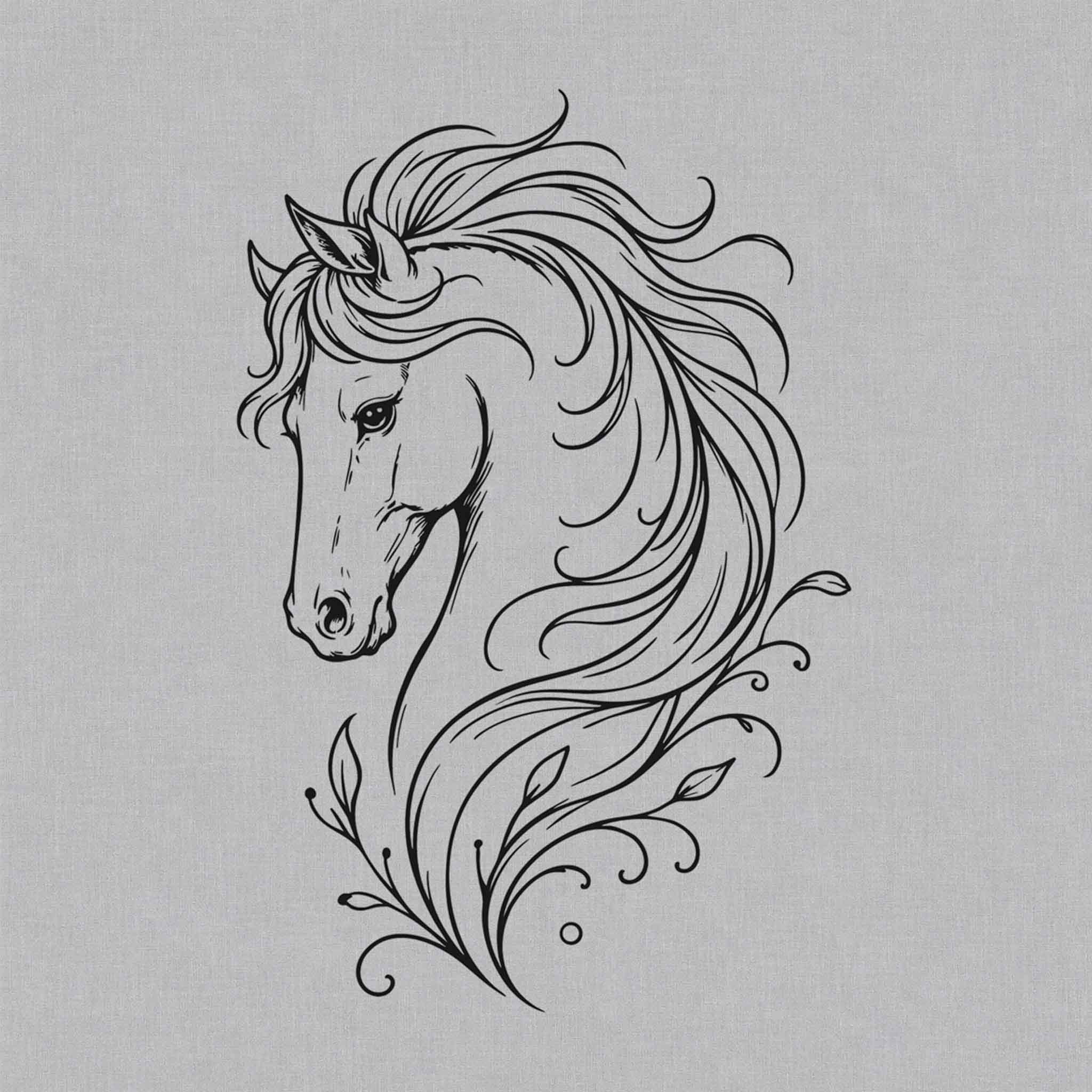 horse portrait semi permanent tattoo with flowing mane design