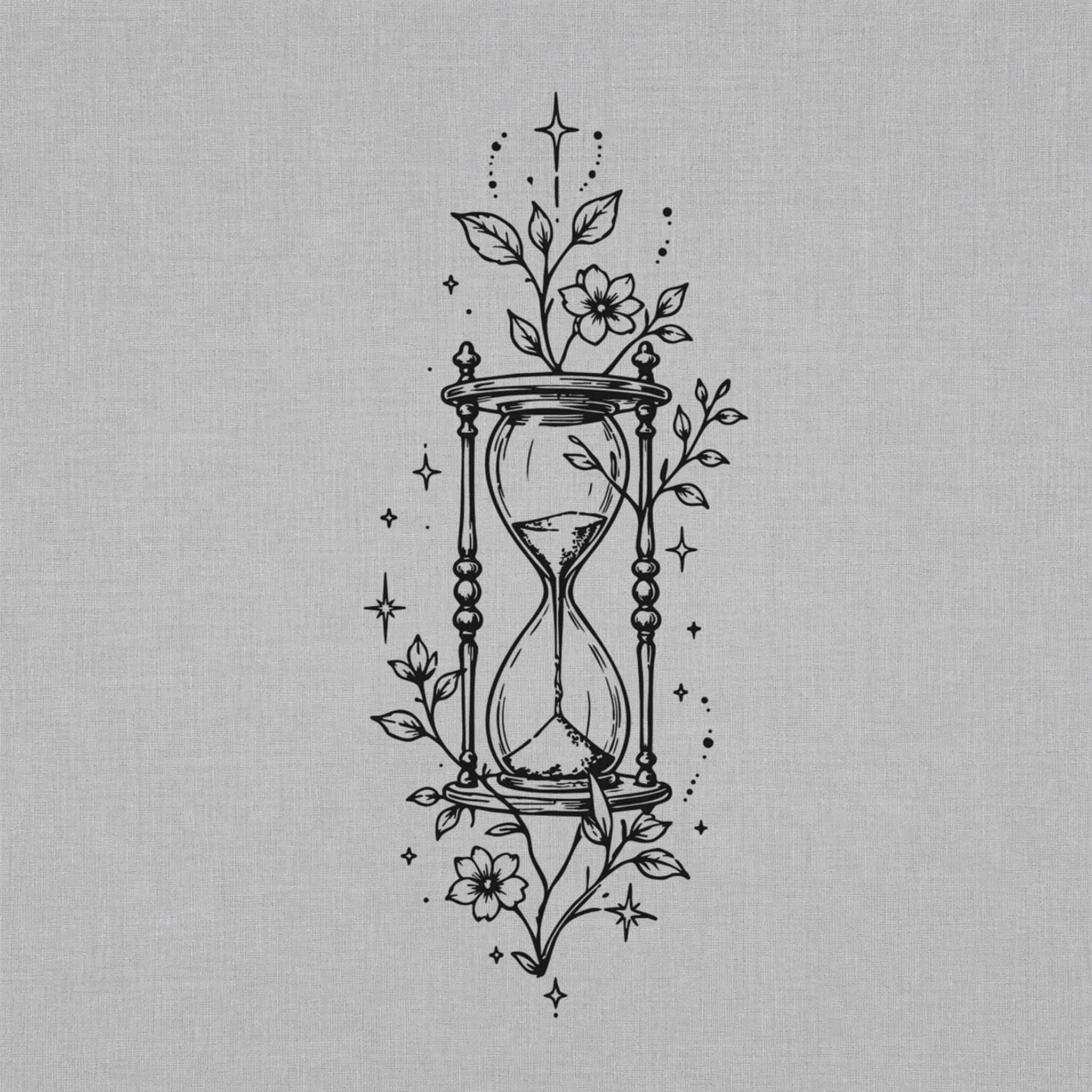 hourglass floral herbal semi-permanent tattoo symbolizing patience and growth
