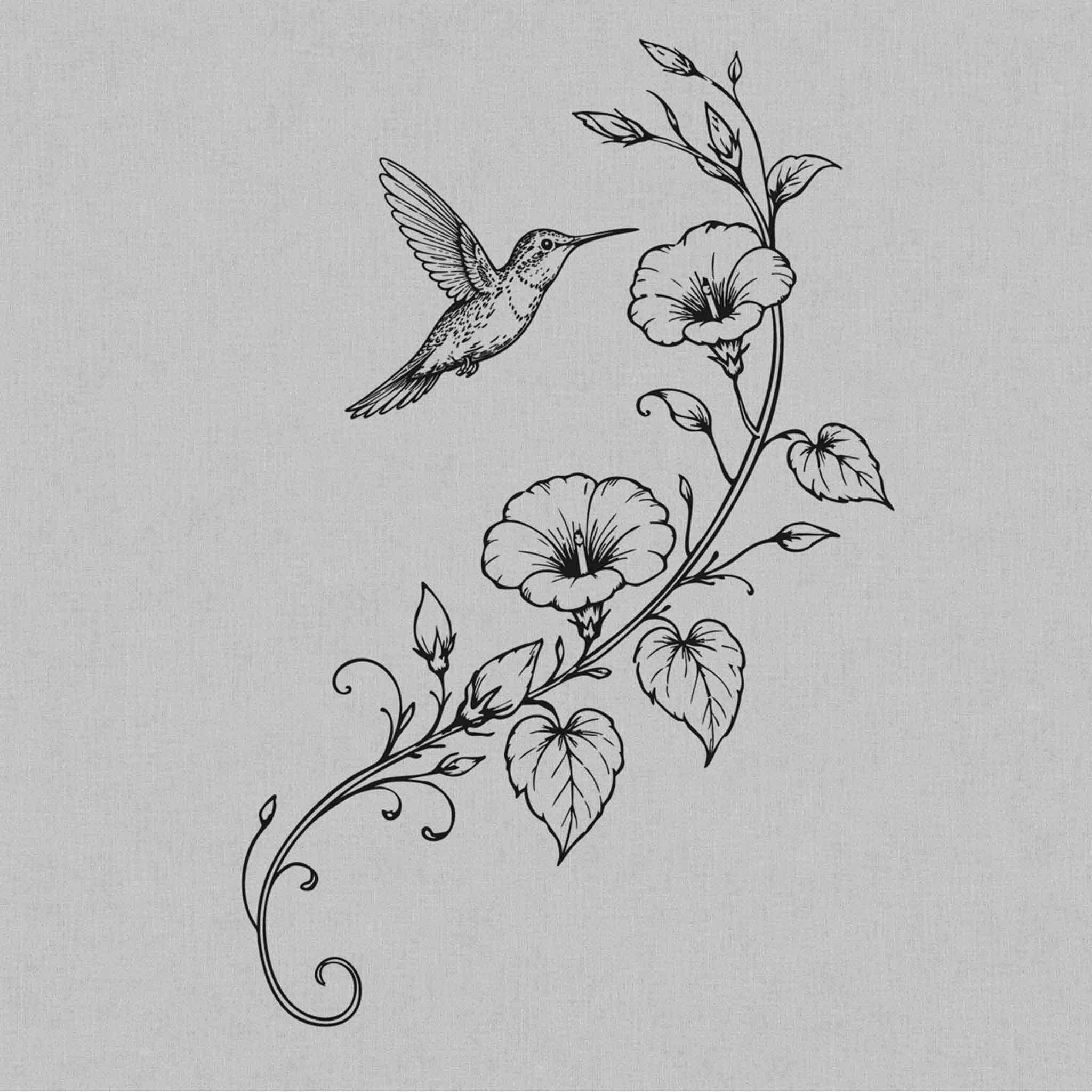 hummingbird flower semi permanent tattoo botanical bird design