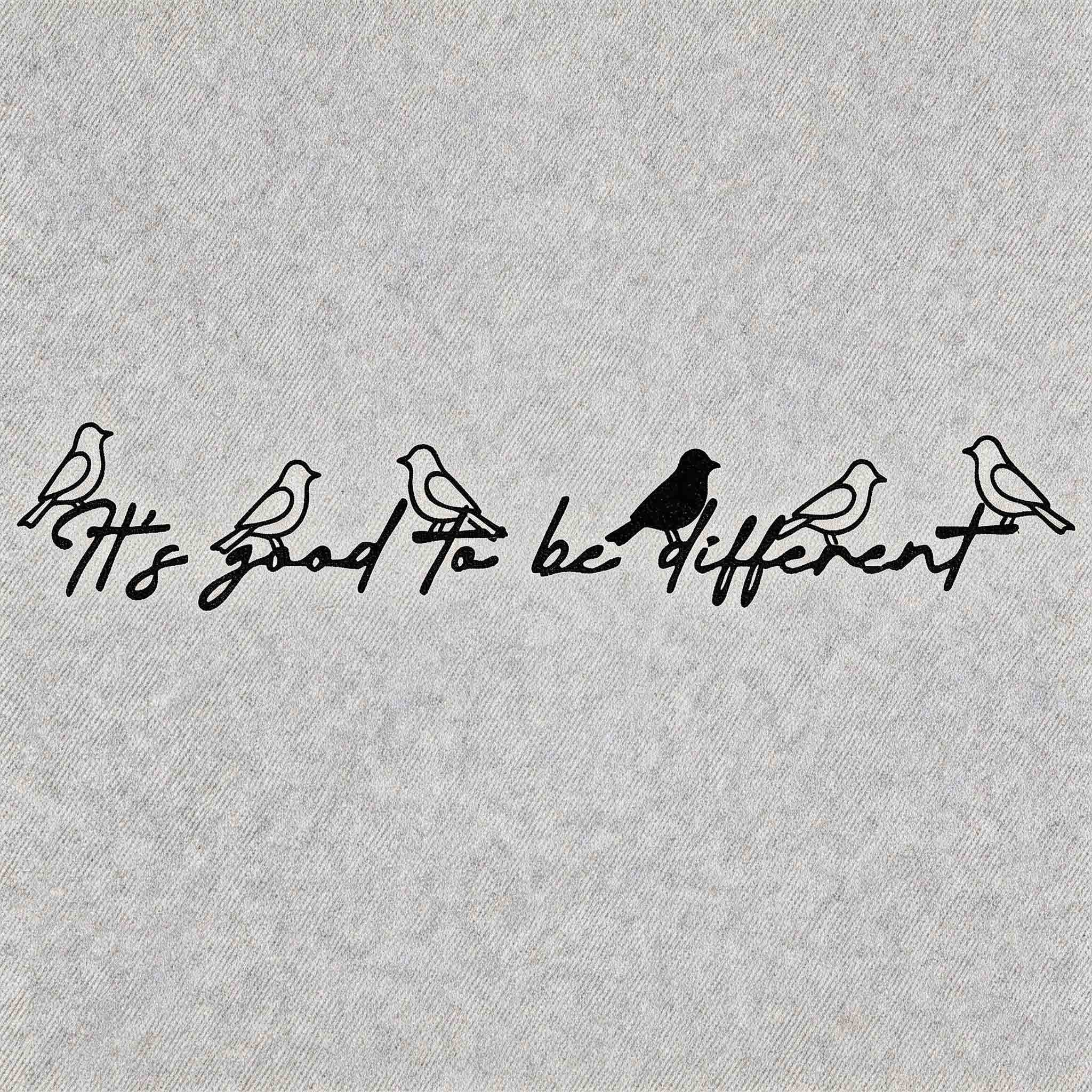 "It’s good to be different" quote and bird temporary tattoo with handwritten quote design