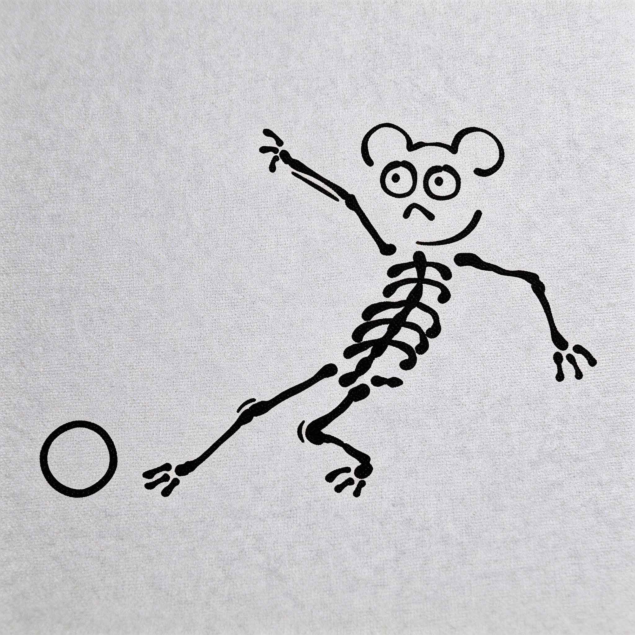 Skeleton bear soccer temporary tattoo with playful doodle art style