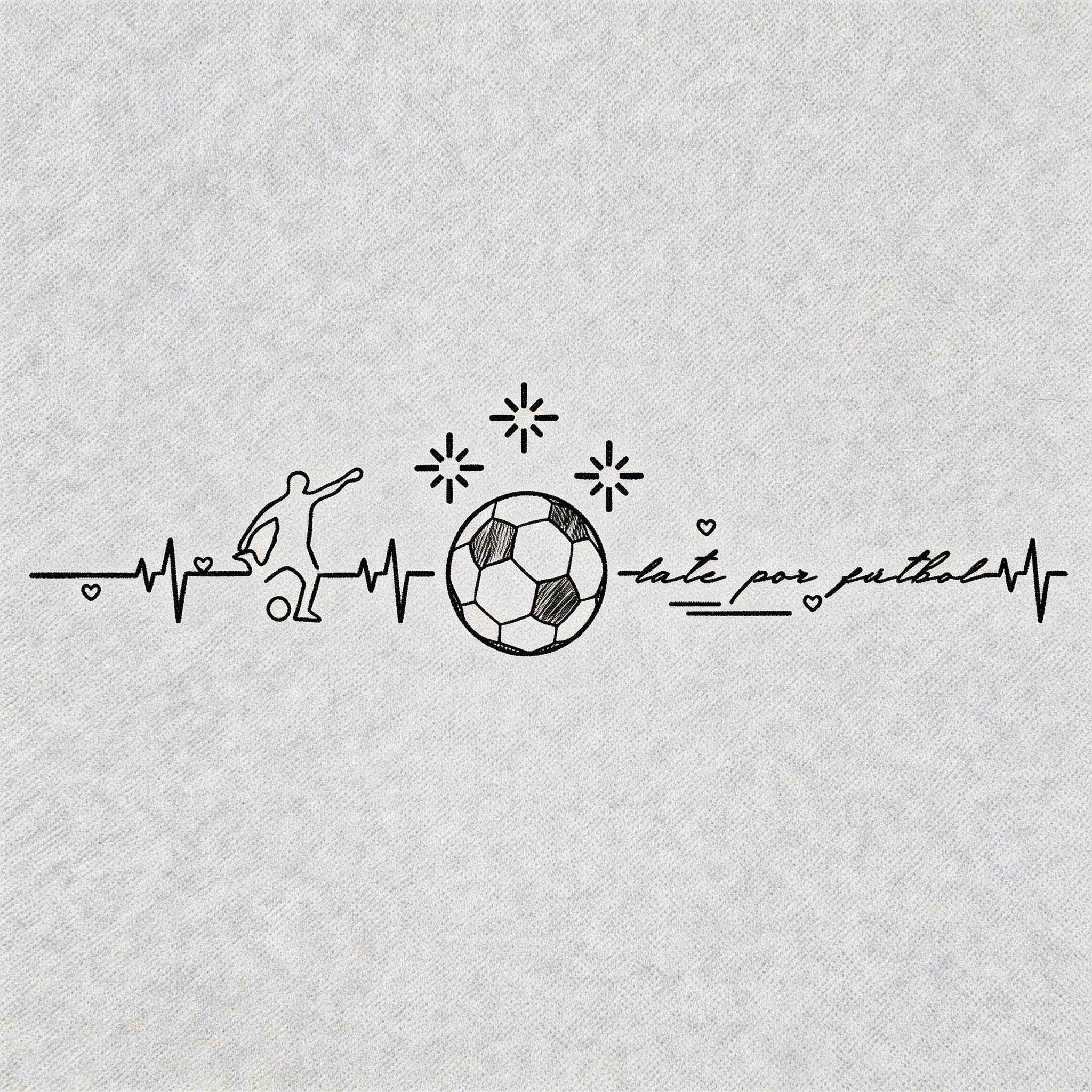 Soccer heartbeat line art temporary tattoo with Spanish football phrase