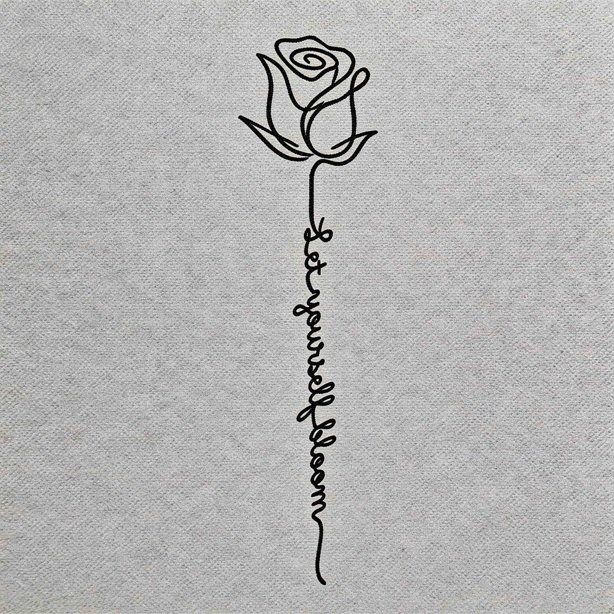 Herbal semi-permanent temporary tattoo with rose line art and “Let Yourself Bloom” quote