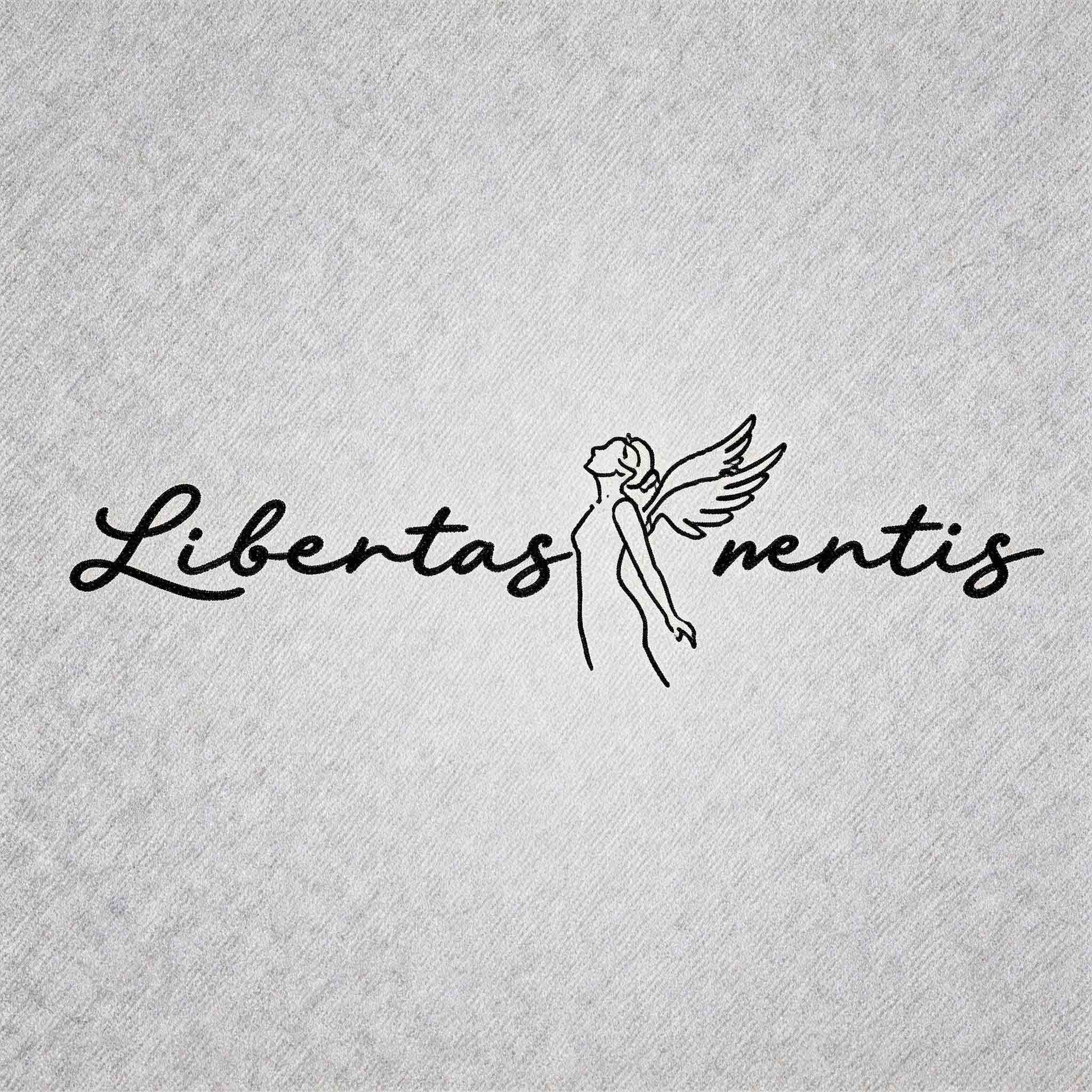 Herbal semi-permanent temporary tattoo with “Libertas Mentis” quote and angel line art design