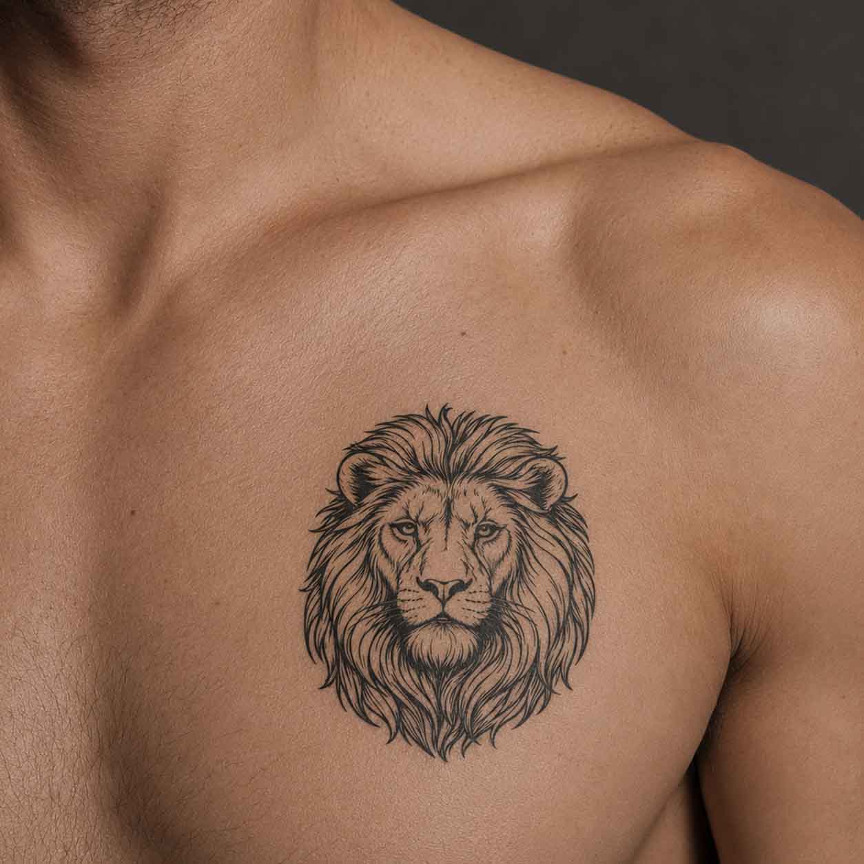 man wearing realistic lion herbal semi-permanent tattoo on chest