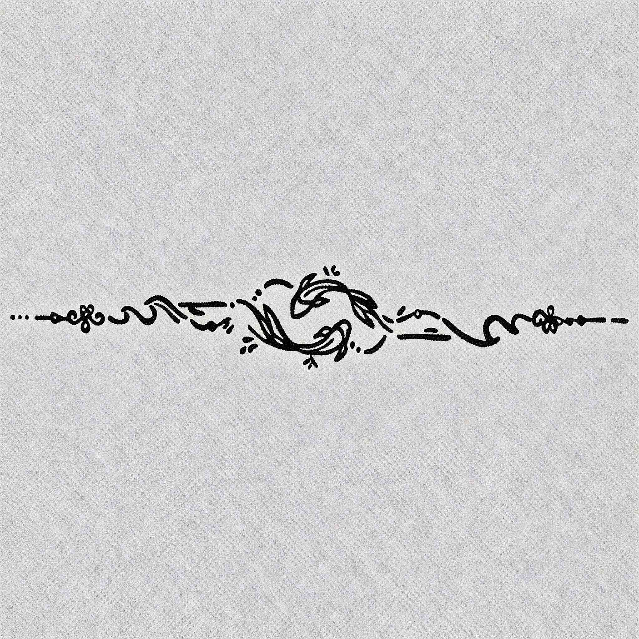 Ornamental twin fish temporary tattoo with flowing decorative line art