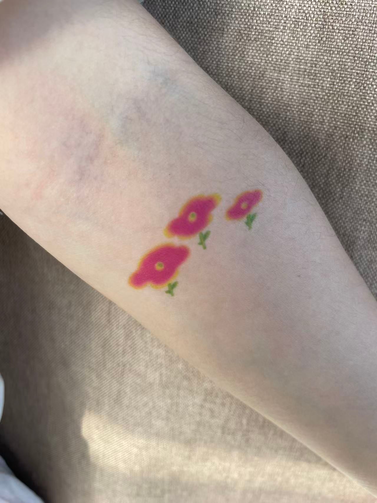cute pink flower temporary tattoo on arm colorful aesthetic floral sticker tattoo soft pastel body art design