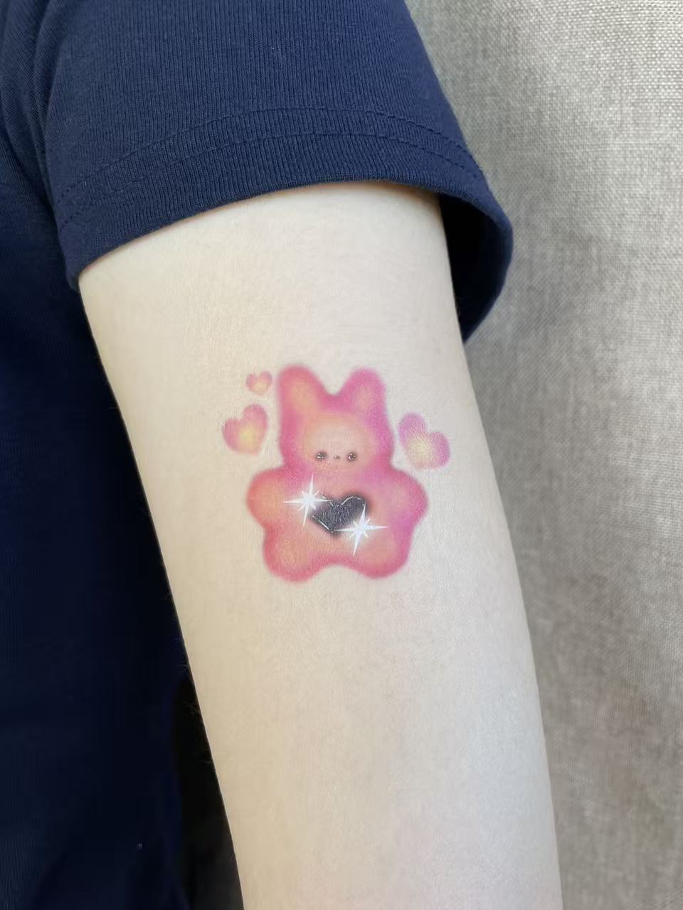 cute pink bunny temporary tattoo on arm kawaii heart design colorful aesthetic sticker tattoo soft girl style body art