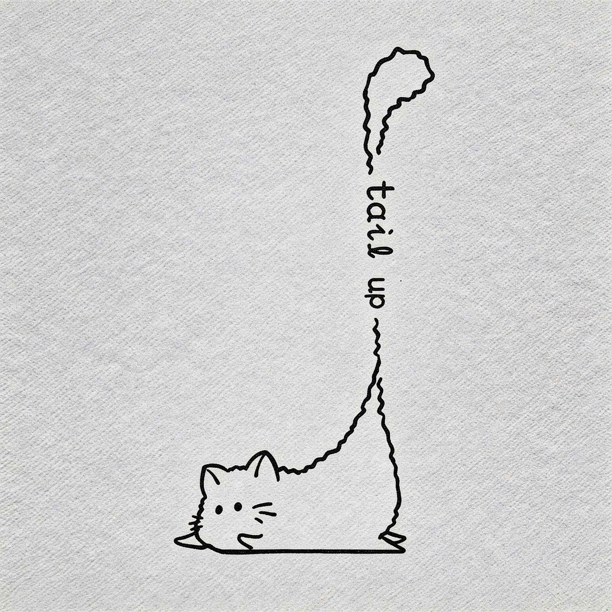 Minimalist stretched cat temporary tattoo with raised tail line art design