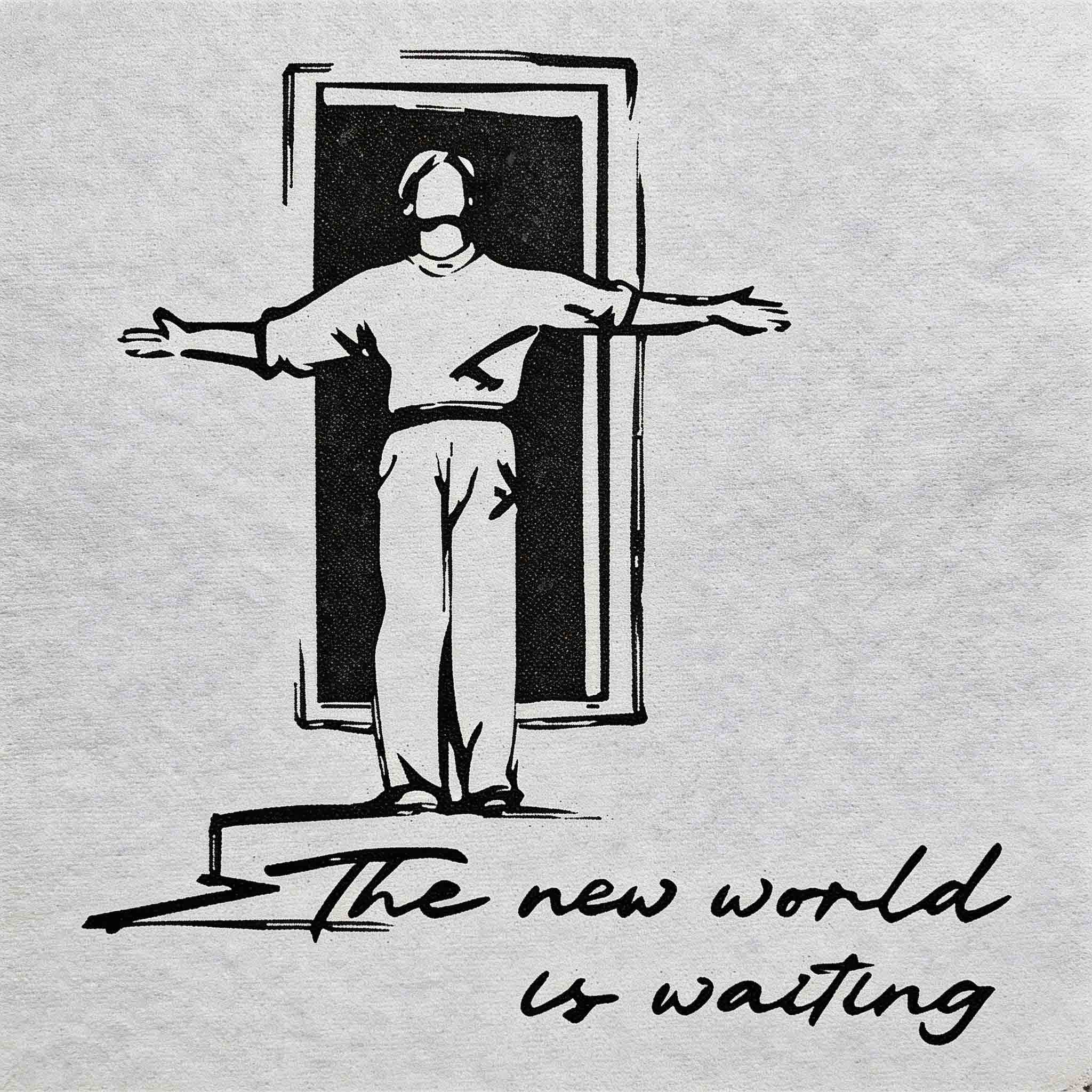 Herbal semi-permanent temporary tattoo with doorway figure and “The new world is waiting” quote