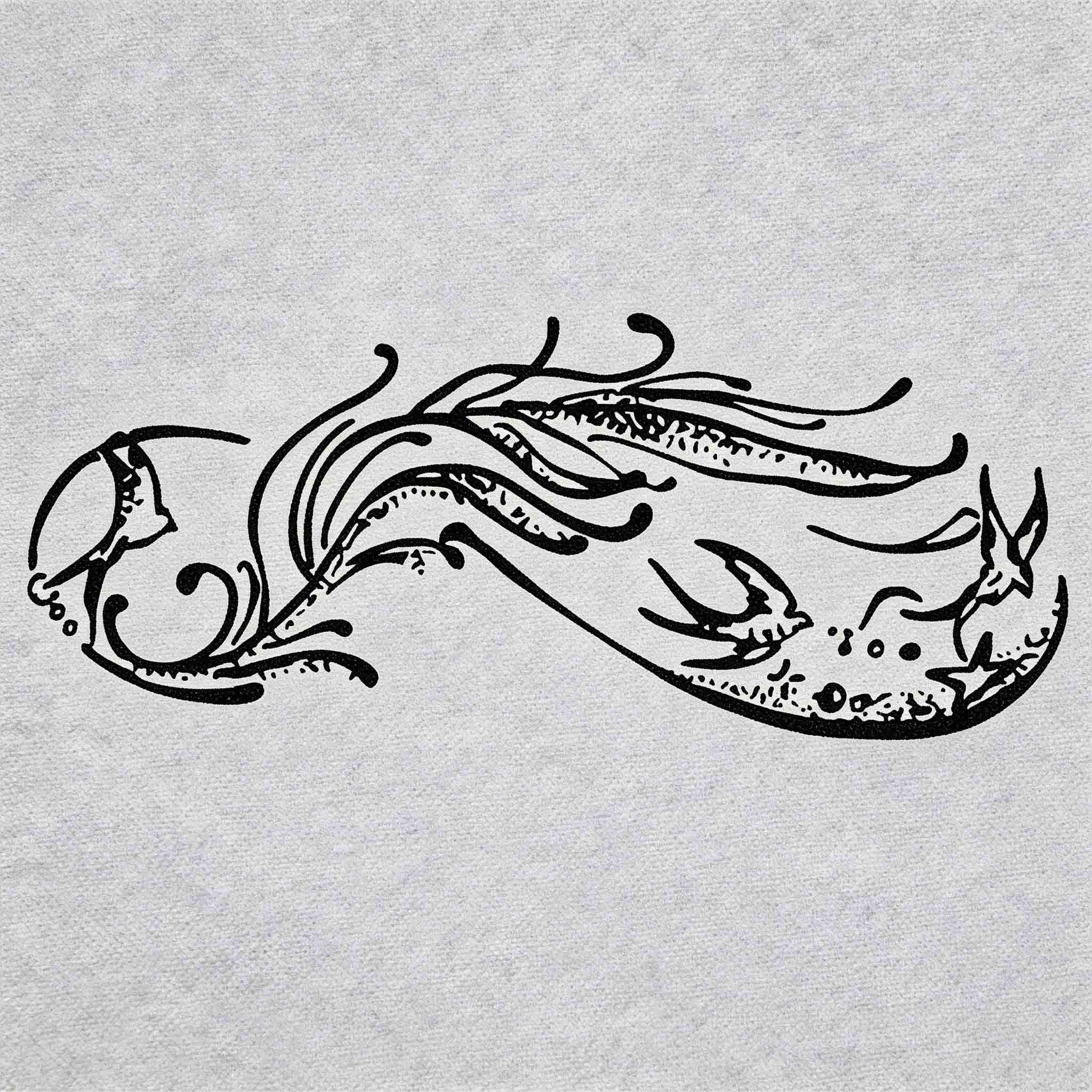 Abstract wave and bird temporary tattoo with flowing wind line art